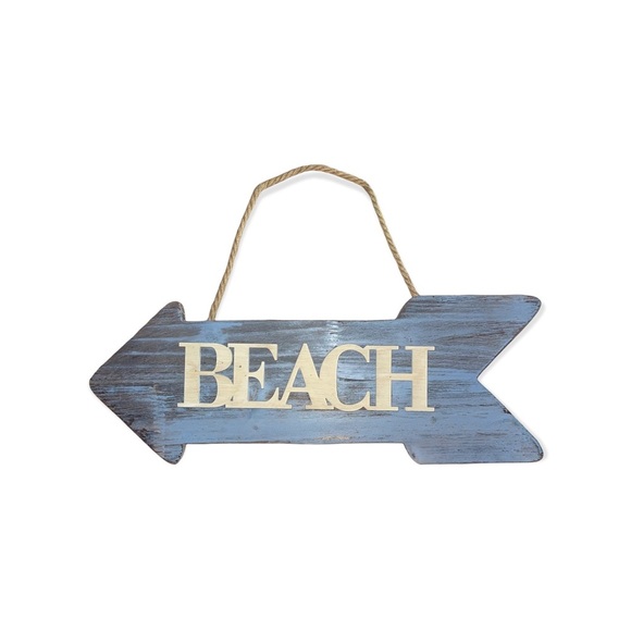 COASTAL Blue Distressed Wood Arrow Beach Sign - Picture 2 of 2